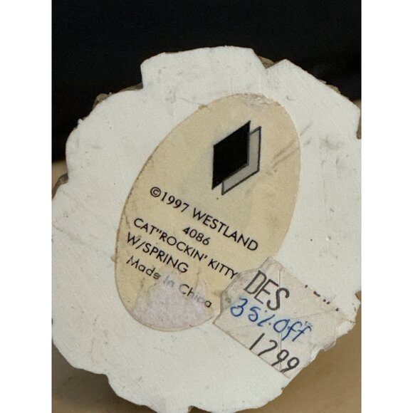 Westland 1997 $4086 Cat Rocking Kitty Figurine On Rocking Chair Spring Decor Bun - Picture 7 of 7